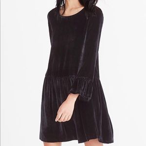Madewell Velvet Bell Sleeve Dress Black Medium